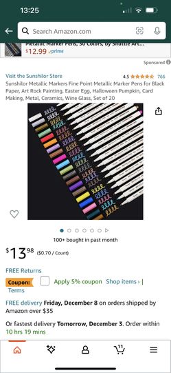 Christmas Gift! Sunshilor Metallic Markers Fine Point Metallic Marker Pens for Black Paper, Art Rock Painting, Easter Egg, Halloween Pumpkin, Card Mak