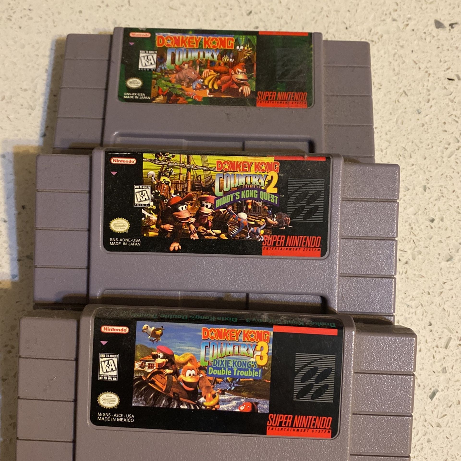 Super Nintendo Donkey Kong Country 1,2, And 3.