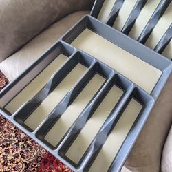 SET OF 2 GRAY CREAM IVORY BEIGE FLATWARE ORGANIZER 13”x16” FOR KITCHEN DRAWERS SILVERWARE SPOONS FORKS KNIVES