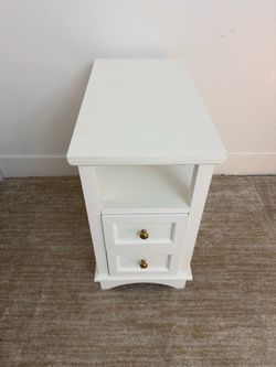White Wooden Nightstand with Two Drawers