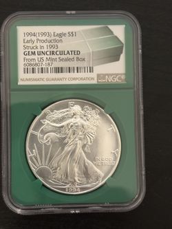 NGC GEM UNCIRCULATED (Early Production) 1994 Silver Eagle Coin