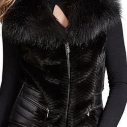 Guess Faux Fur And Leather Vest 