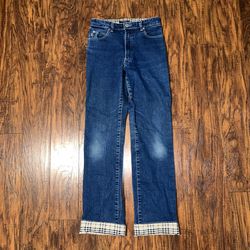 Burberry London Made In England Nova Check Print Plaid Blue Denim Jeans