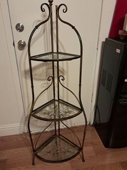 Ornate metal wrought iron 3 tier corner shelf