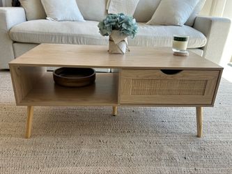 Wayfair Organic Modern Rattan Coffee Table with Drawer - Like new (5months old)