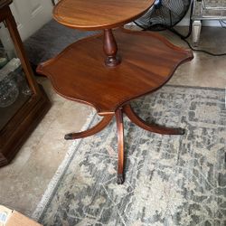 Antique Wooden Dumb Waiter Table Shelves Two Tier Claw Foot