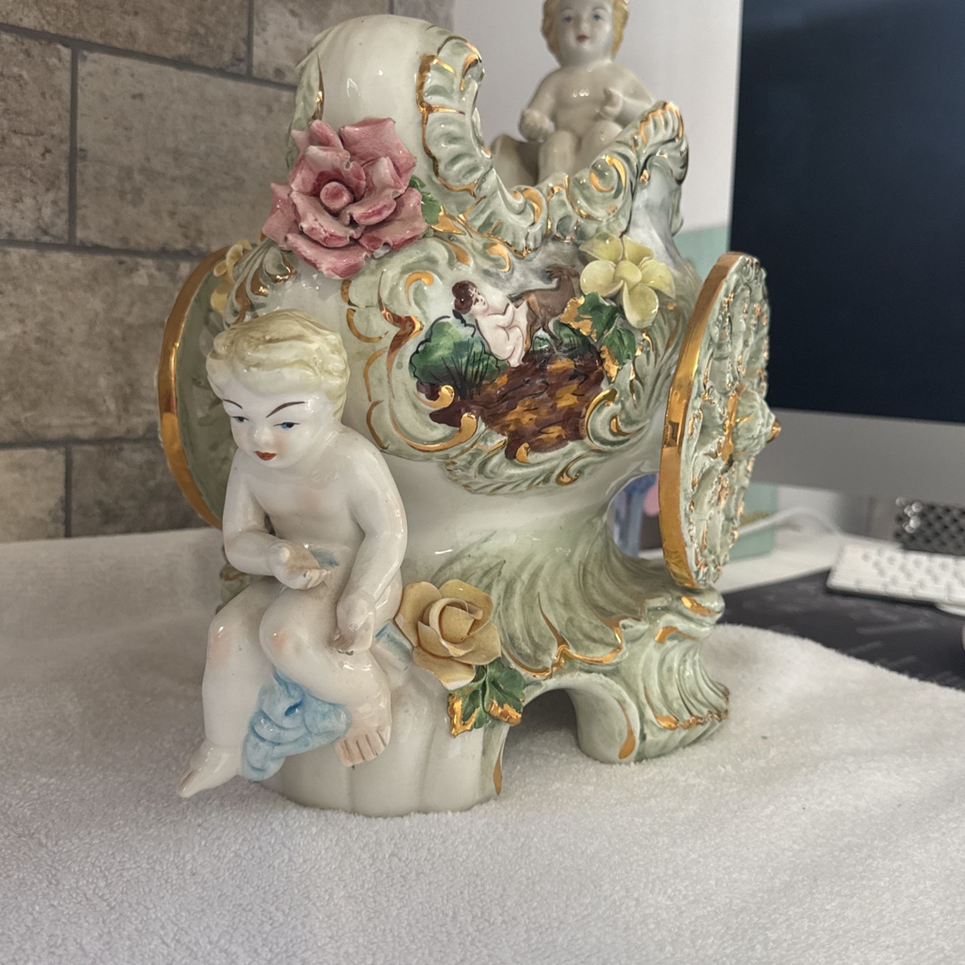 Rare Antique Capodimonte Cherub Angel Vase