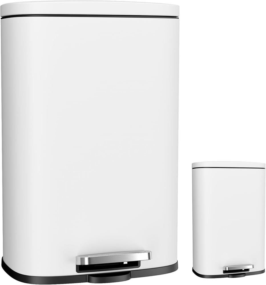 13.2+1.3 Gallon Step Trash Can, Stainless Steel Garbage Bin, Soft-Close Rubbish Bin with Removable Plastic Inner Bucket, Fingerprint-Proof, 