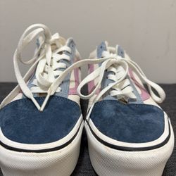 VANS Platform Sneakers Women Colorblock Water-Repellent Canvas Blue Pink White Size 7
