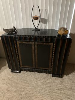 Striking Black Decoesque Scalloped Cabinet$175