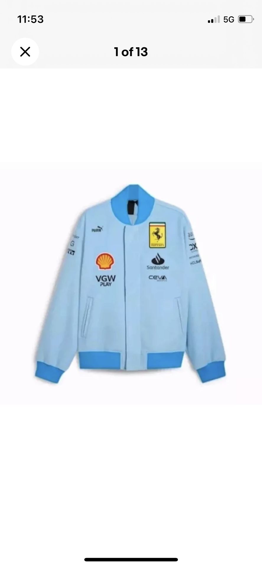 Puma Scuderia Ferrari Team Miami F1 Varsity Bomber Jacket Size XXL Limited Editi