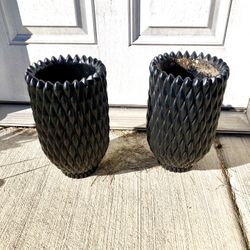 2 Wood Black Pineapple Planters 