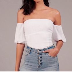 Abercrombie and Fitch Off the Shoulder White Smocked Bodysuit Size S 