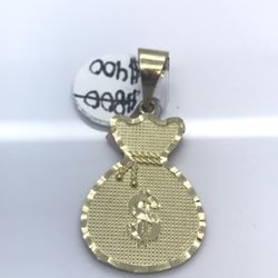 Gold Pendant Money Bag 14K New