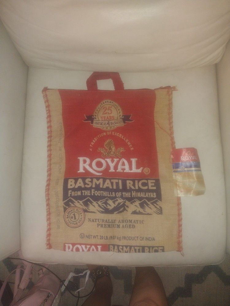 20lb ROYAL BASMATI RICE w/ Handles & Zipper Burlap Bag *EMPTY NO RICE, BAG ONLY