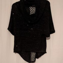 Sweater Scooped Cowl Neck Elegant Black Sequined Sweater