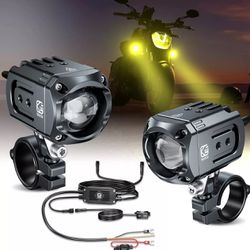 Kewig Motorcycle Auxiliary LED Light Kit Driving Spotlights White/Amber Lights