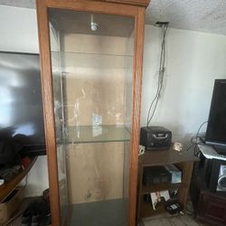 Sliding Door Cabinet With Glass Shelves