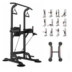 Power Tower Dip Station Pull Up Bar Exercise Tower Adjustable Pull Up Station Pull Up Tower Bar for Home Gym Multi-Function Strength Training Fitness 