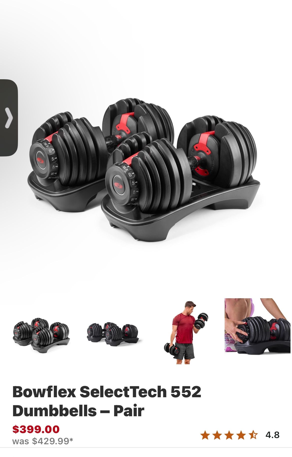 Pair Bowflex Dumbbells 5-52 Lbs