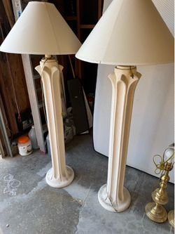 Vintage 1980s Plaster Column Floor Lamps - Pair