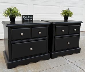 (2) Beautiful Black 2-Drawer Solid Wood Night Stands
