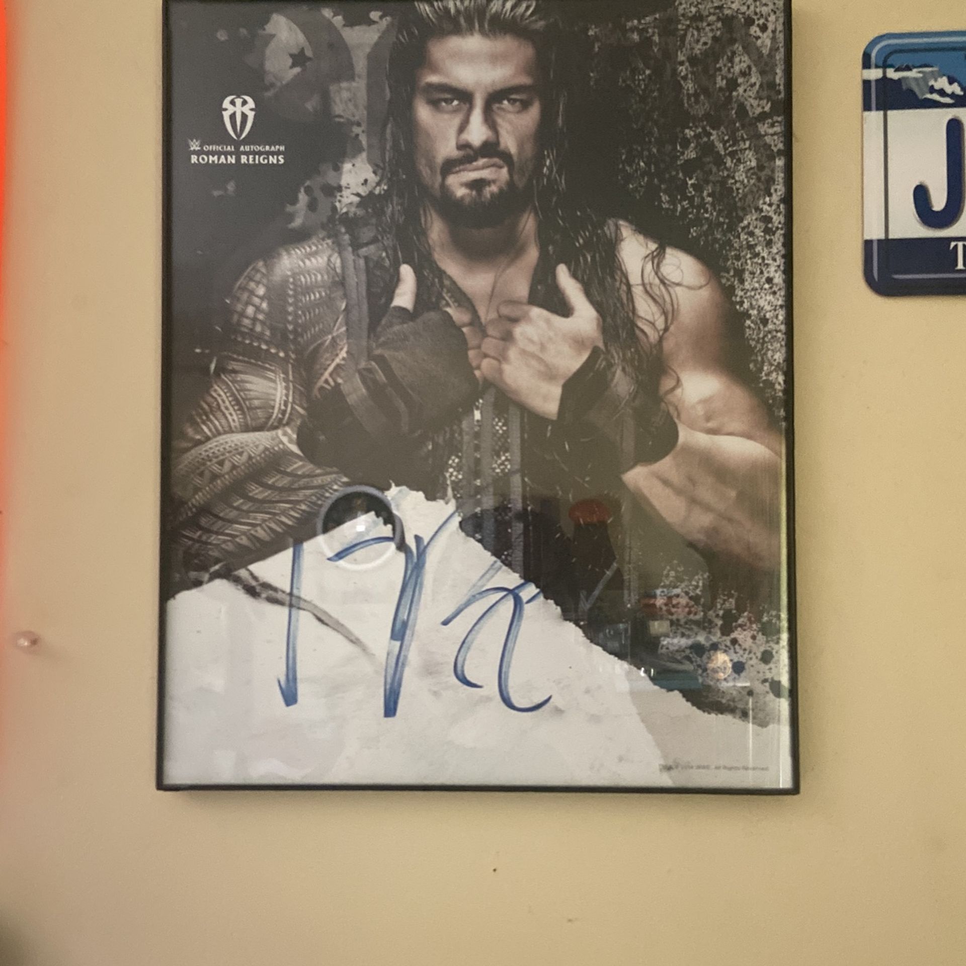 Framed Roman Reigns Autographed Photo