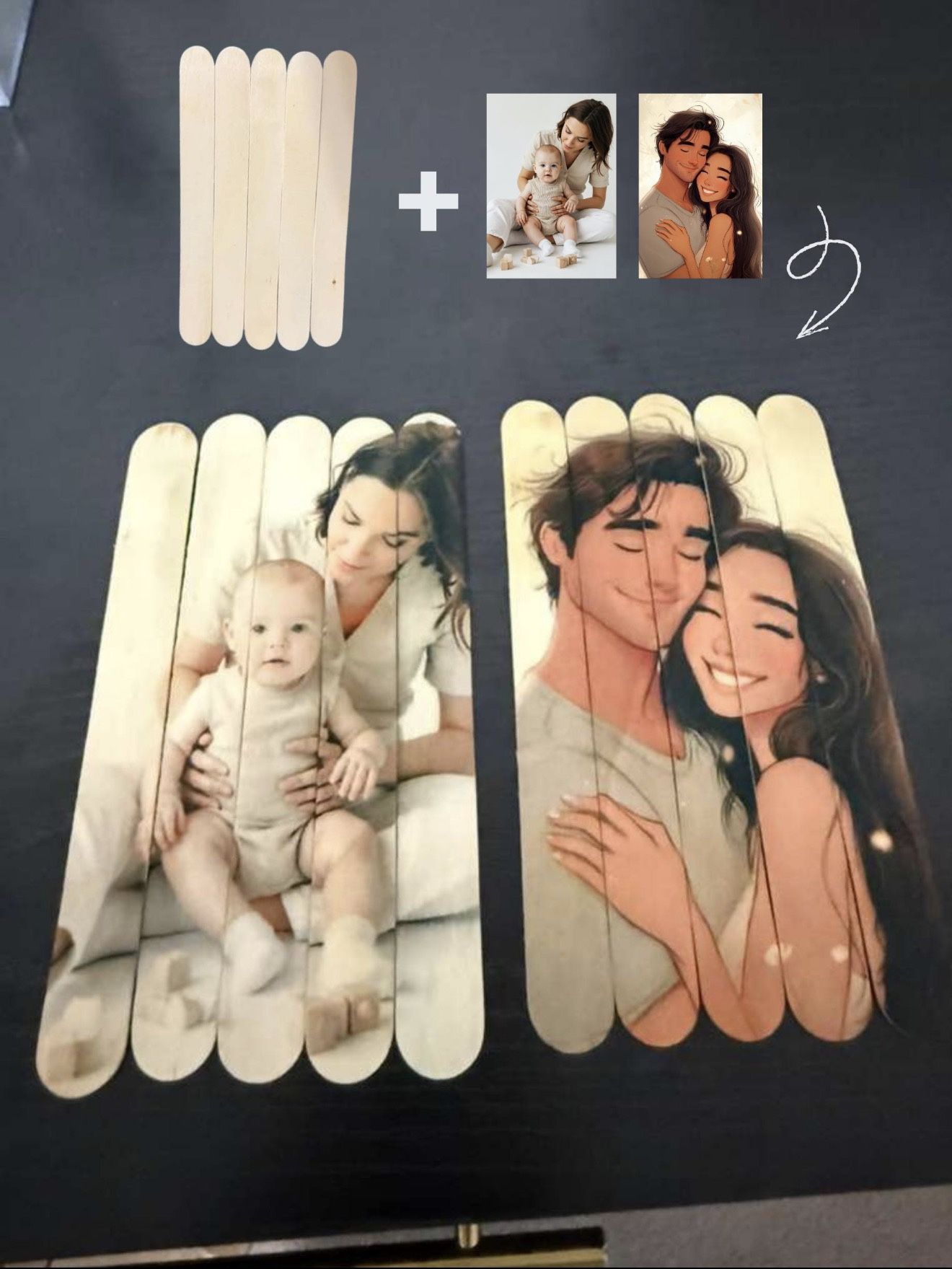 Custom Photo on Wooden Sticks • Personalized Craft Stick Puzzle • Unique Photo Gift • Family Portrait Gift • Anniversary • Kids Keepsake