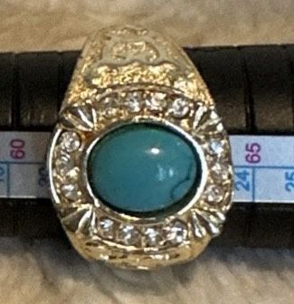 Vintage Large Turquoise Gold Vermeil Heart Swirl CZ Sterling Silver Ring Sz 10