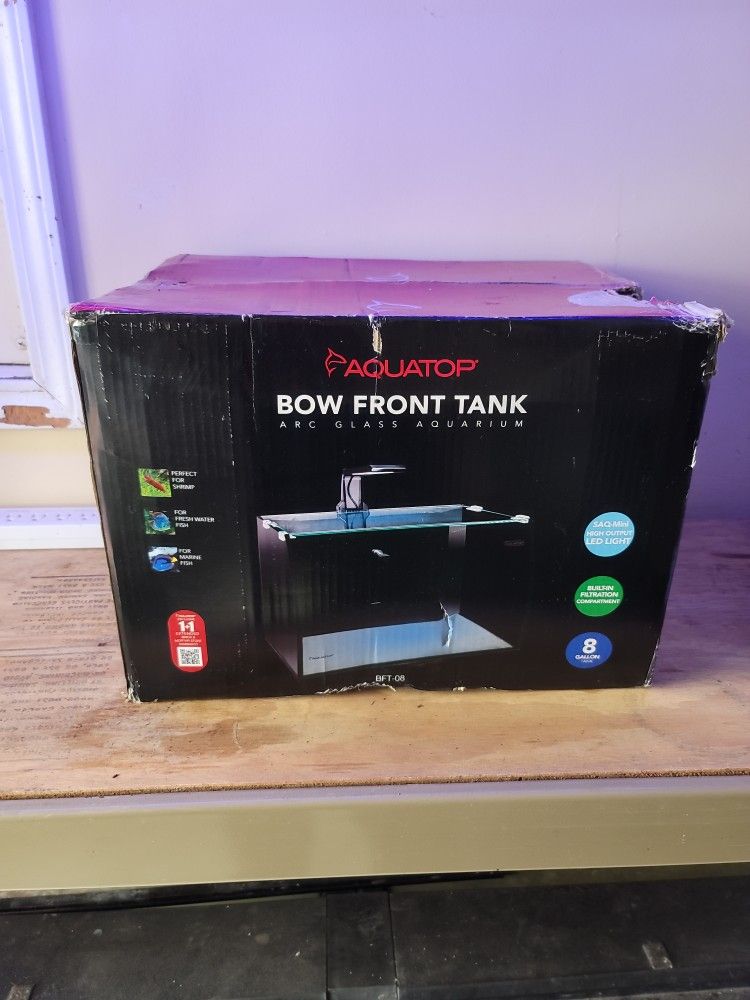 Aquatop 8 Gallon Bowfront Aquarium Arc Glass Aquarium Complete Setup New In Box