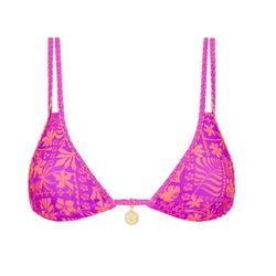 KULANI KINI TWIN STRAP BRALETTE BIKINI TOP LA ISLA Hibiscus palm leaf pink Med