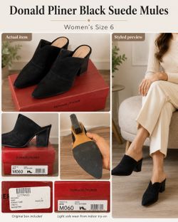 Donald J Pliner Black Suede Pointed-Toe Mules Heels Size 6