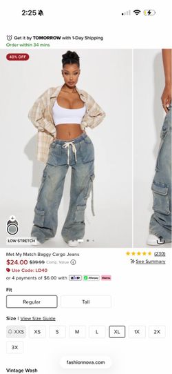 L Fashion Nova Met My Match Baggy Cargo Jeans