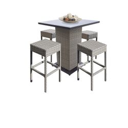 Oasis Pub Table Set With Backless Barstools 5 Piece Outdoor Wicker Patio Furniture