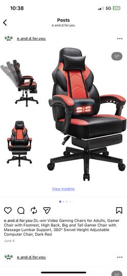 DL-win Video Gaming Chairs for Adults, Gamer Chair with Footrest, High Back, Big and Tall Gamer Chair with Massage Lumbar Support, 360° Swivel Height 