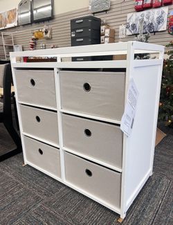 🤍 6-Drawer Dresser & Changing Table with Fabric Bins – Bianca White / Flax | NEW 🤍