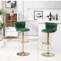 New  Bar Stools Set of 2,360° Woven Modern Gold Bar Stools,Swivel Adjustable Height Barstools with Backs Gold Metal Tall Kitchen Counter Chairs for Ba