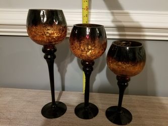 3 tier Wineglasses/ Candleholders; glass; brown and gold-$22