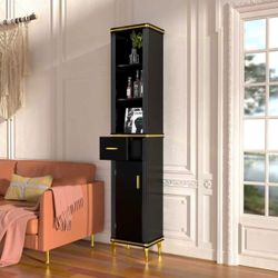 80.71" Storage Cabinet, Narrow Multifunctional Freestanding Organizer with Drawers,Black