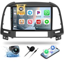 2+64G Android 13 Car Stereo Radio for Hyundai Santa Fe 2006-2012 with Wireless CarPlay Android Auto 9" Touchscreen Car Radio with GPS Navigation Bluet
