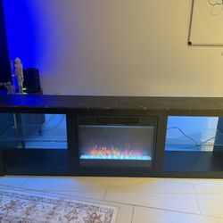 🔥 70” Modern TV Stand + 23” Electric Fireplace 🔥  Fits TVs up to 80” | RGB LED Lighting | Tons of Storage