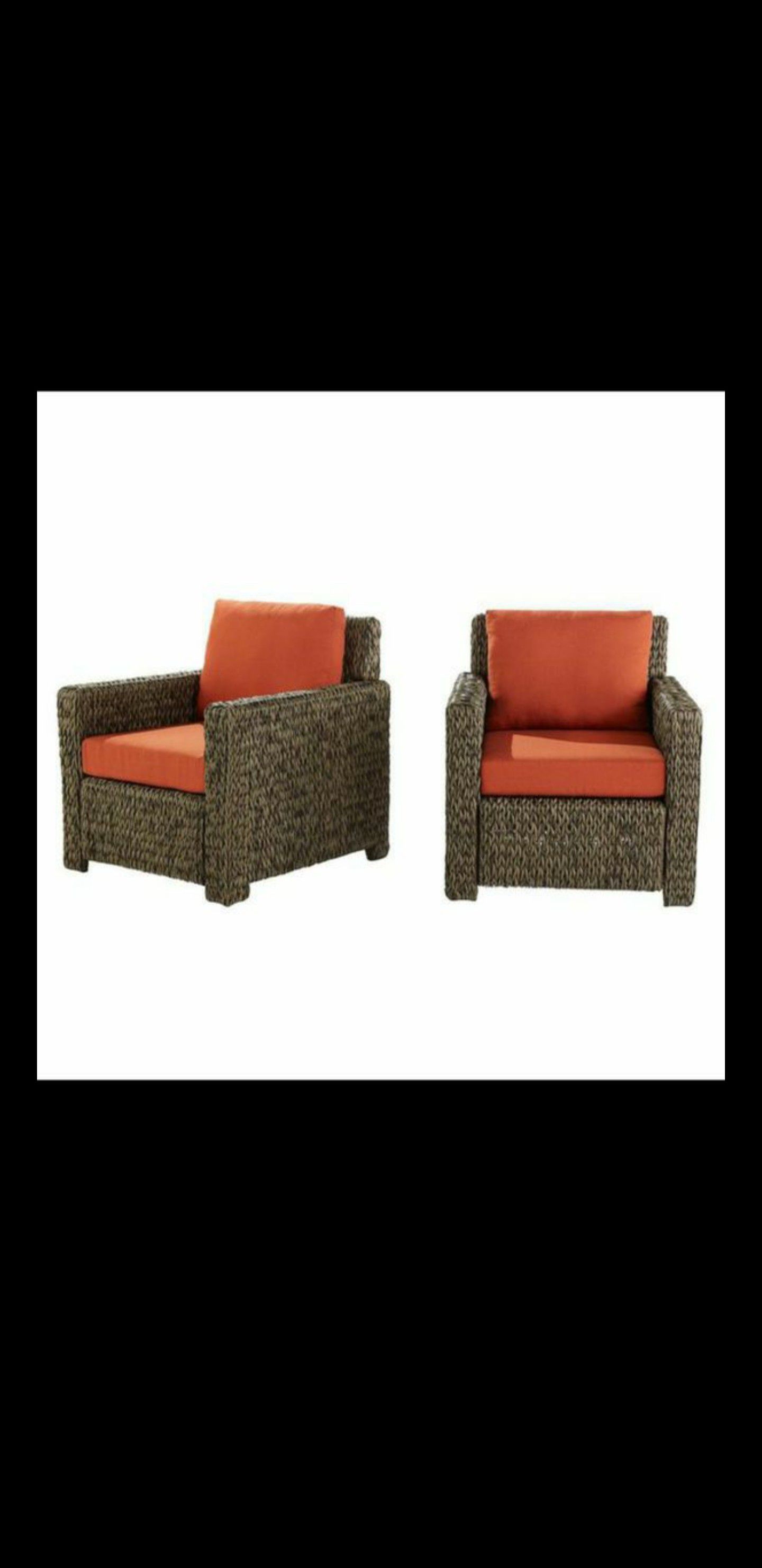 New Hampton Bay Laguna Point All-Weather Wicker Outdoor Lounge Chairs with Quarry Red Cushions (Pick up only)