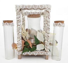Decorative Lace and Pearl Vase Set with Glass Tubes