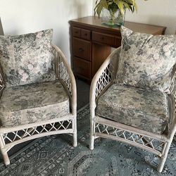 Pair Of Vintage Henry Link Wicker Chairs With Pads 