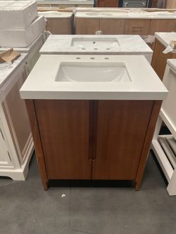 30” Brown Solid Wood Bathroom Vanity with Engineered Marble Top (V128)