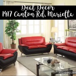 New Red And Black Sofa, Loveseat, And Chair