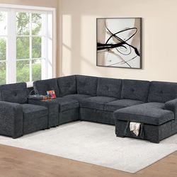 Modular Sectional Convertible bed Dark Grey Chenille  fabric, New Especial price