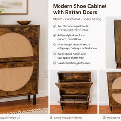 Modern shoe cabinet with rattan doors - stylish storage