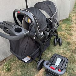 Chicco Cortina Together Double Stroller for Infants and Toddlers - Minerale (Black/Silver), With Car seat And Base