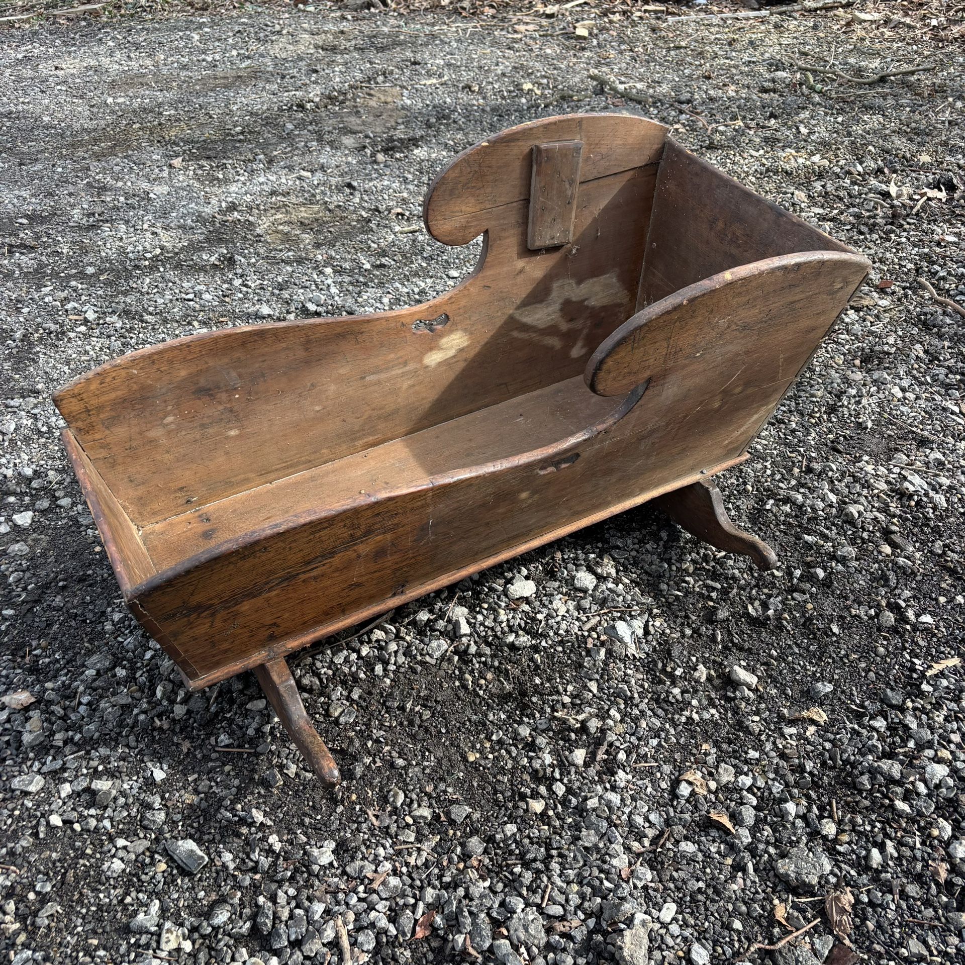 Antique Baby Cradle 1800s Brown Wooden Rocker